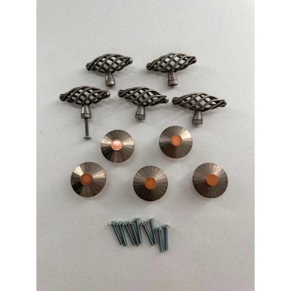 10 Piece Rustic Bronze Cabinet Knob Drawer Pull Set Mounting Screws lot Hardware